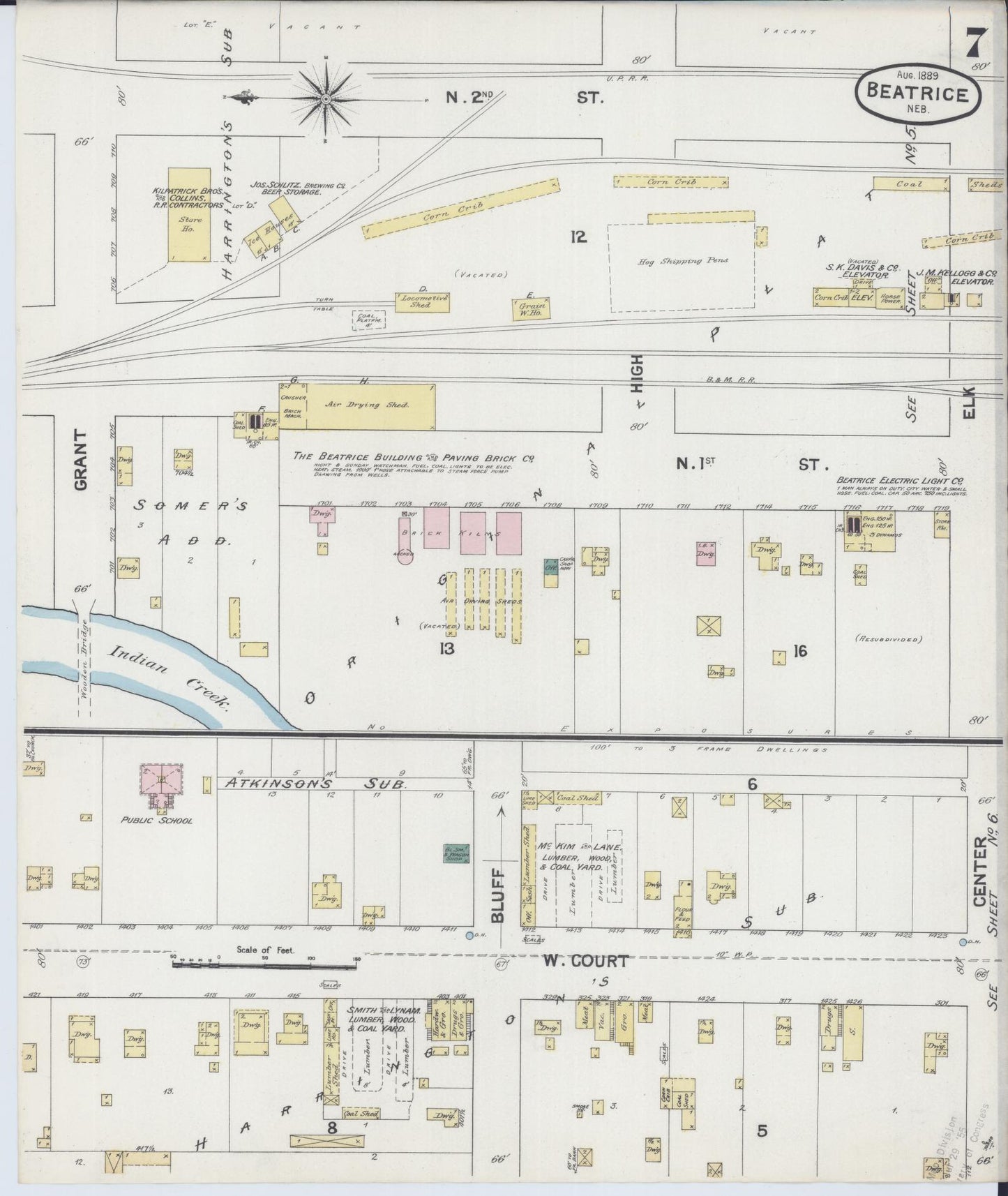 Sanborn Fire Insurance Map from Beatrice, Gage County, Nebraska (1889), Sheet #0007 - Complete Map Set gallery image, historic Sanborn map, vintage wall art, Nebraska Nebraska
