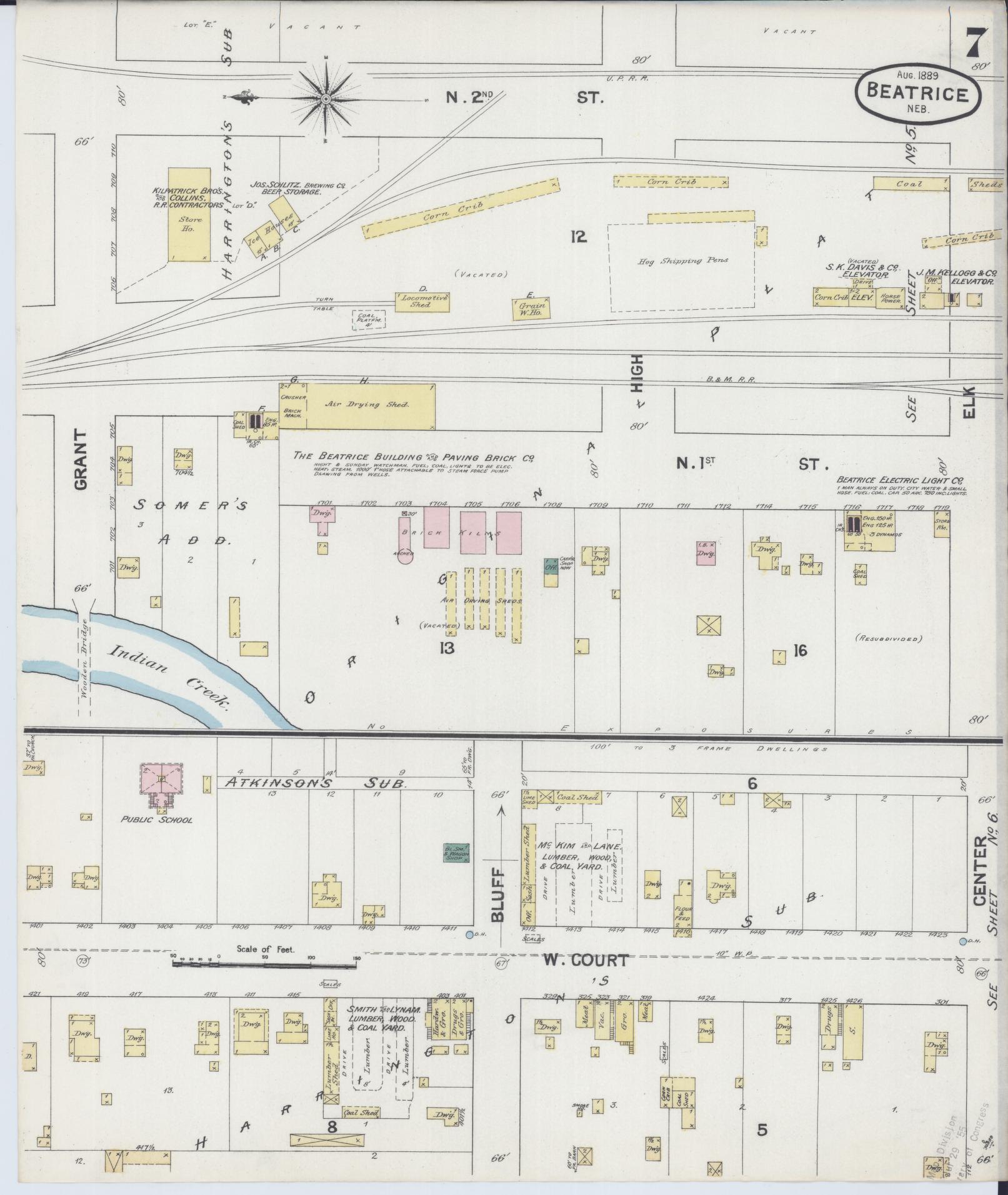 Sanborn Fire Insurance Map from Beatrice, Gage County, Nebraska (1889), Sheet #0007 - Complete Map Set gallery image, historic Sanborn map, vintage wall art, Nebraska Nebraska