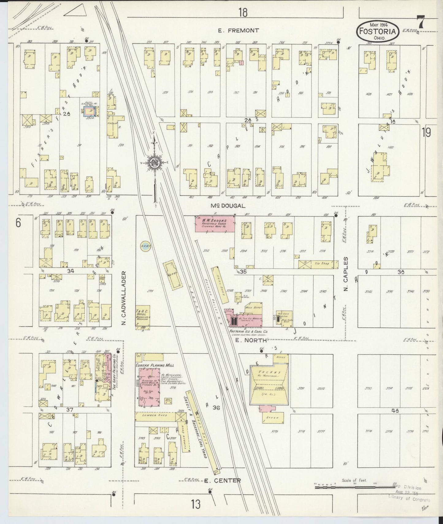 Sanborn Fire Insurance Map from Fostoria, Seneca, Hancock, And Wood Counties, Ohio (1914), Sheet #0007 - Historic Sanborn Fire Insurance Map Print, vintage old map wall art, antique decor, genealogy gift, Ohio Ohio map