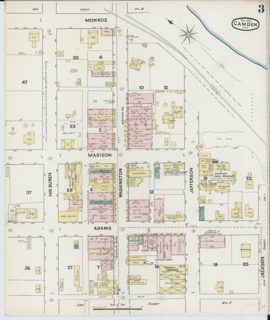 Sanborn Fire Insurance Map from Camden, Ouachita County, Arkansas (1890), Sheet #0003 - Historic Sanborn Fire Insurance Map Print, vintage old map wall art, antique decor, genealogy gift, Arkansas Arkansas map