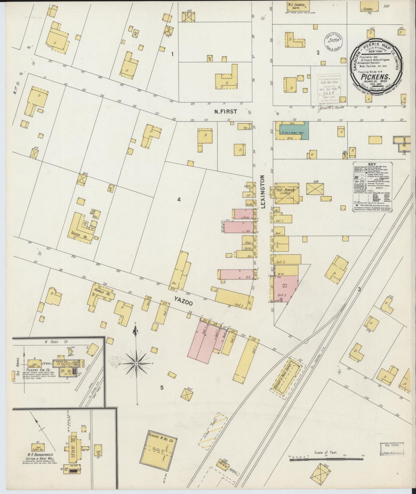 Sanborn Fire Insurance Map from Pickens, Holmes County, Mississippi (1900), Sheet #0001 - Historic Sanborn Fire Insurance Map Print, vintage old map wall art, antique decor, genealogy gift, Mississippi Mississippi map
