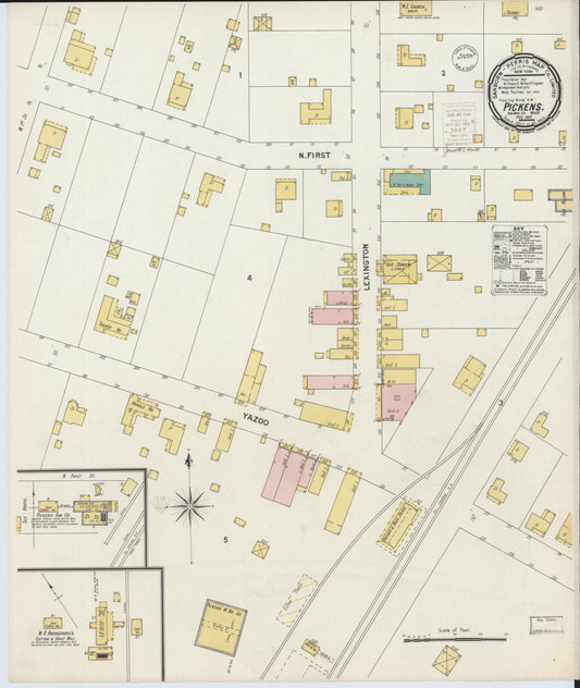 Sanborn Fire Insurance Map from Pickens, Holmes County, Mississippi (1900), Sheet #0001 - Historic Sanborn Fire Insurance Map Print, vintage old map wall art, antique decor, genealogy gift, Mississippi Mississippi map