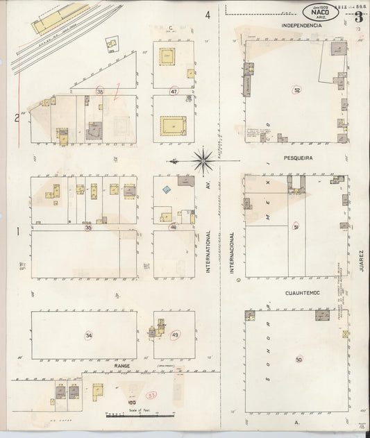 Sanborn Fire Insurance Map from Naco, Cochise County, Arizona (1931), Sheet #0003 - Historic Sanborn Fire Insurance Map Print, vintage old map wall art, antique decor, genealogy gift, Arizona Arizona map