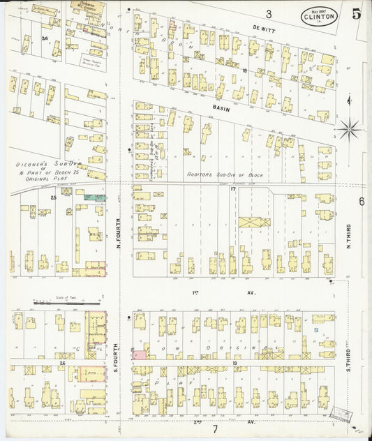 Sanborn Fire Insurance Map from Clinton, Clinton County, Iowa (1897), Sheet #0005 - Historic Sanborn Fire Insurance Map Print, vintage old map wall art