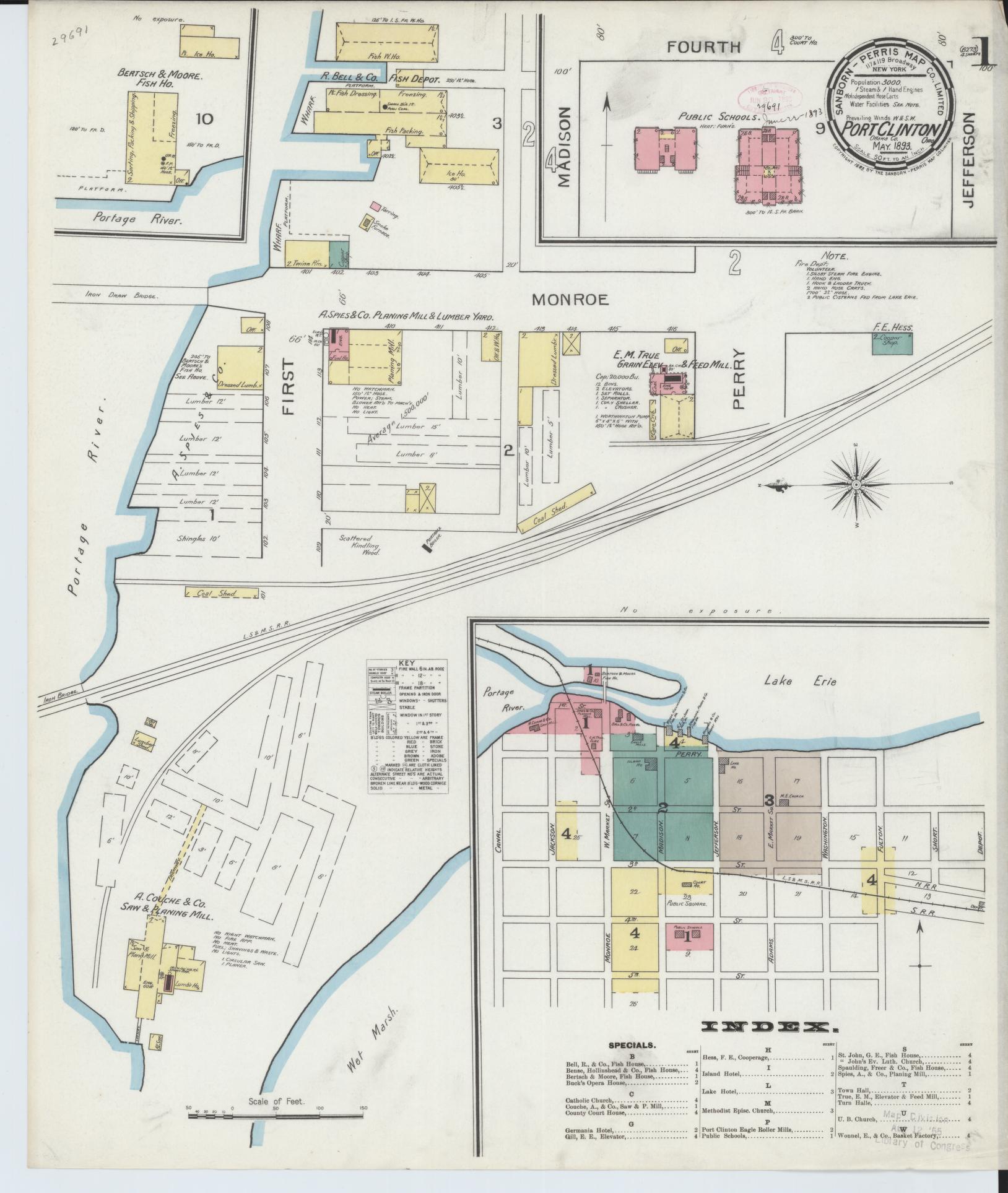 Sanborn Fire Insurance Map from Port Clinton, Ottawa County, Ohio (1893), Sheet #0001 - Complete Map Set gallery image, historic Sanborn map, vintage wall art, Ohio Ohio