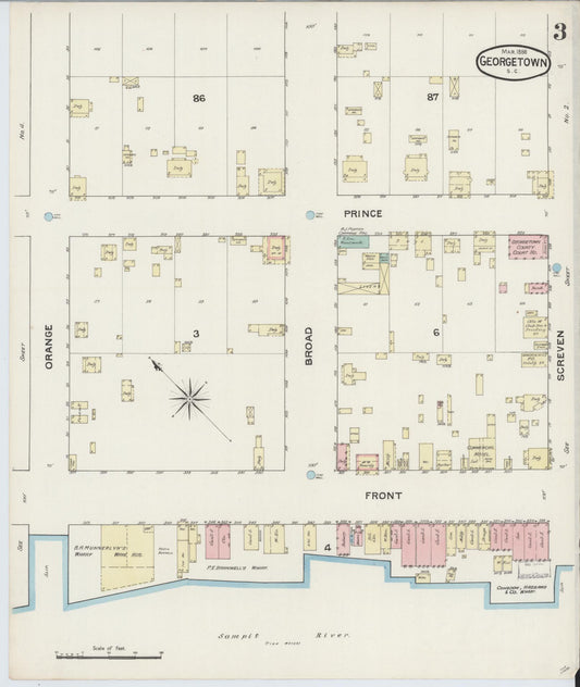 Sanborn Fire Insurance Map from Georgetown, Georgetown County, South Carolina (1888), Sheet #0003 - Historic Sanborn Fire Insurance Map Print, vintage old map wall art, antique decor, genealogy gift, South Carolina South Carolina map