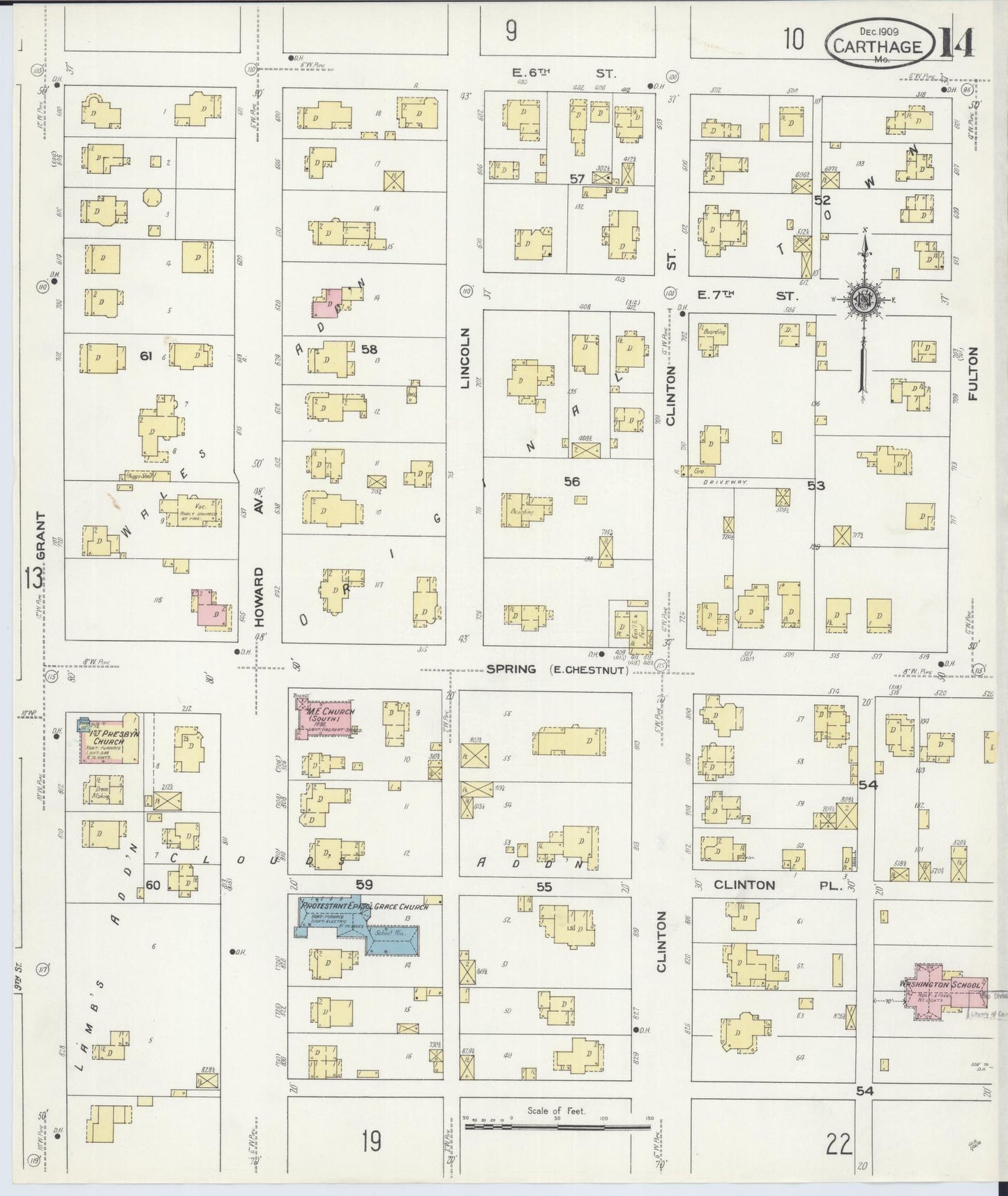 Sanborn Fire Insurance Map from Carthage, Jasper County, Missouri (1909), Sheet #0014 - Complete Map Set gallery image, historic Sanborn map, vintage wall art, Missouri Missouri