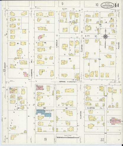 Sanborn Fire Insurance Map from Carthage, Jasper County, Missouri (1909), Sheet #0014 - Complete Map Set gallery image, historic Sanborn map, vintage wall art, Missouri Missouri