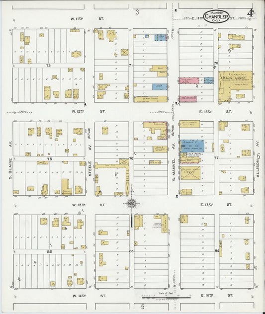 Sanborn Fire Insurance Map from Chandler, Lincoln County, Oklahoma (1920), Sheet #0004 - Historic Sanborn Fire Insurance Map Print, vintage old map wall art, antique decor, genealogy gift, Oklahoma Oklahoma map