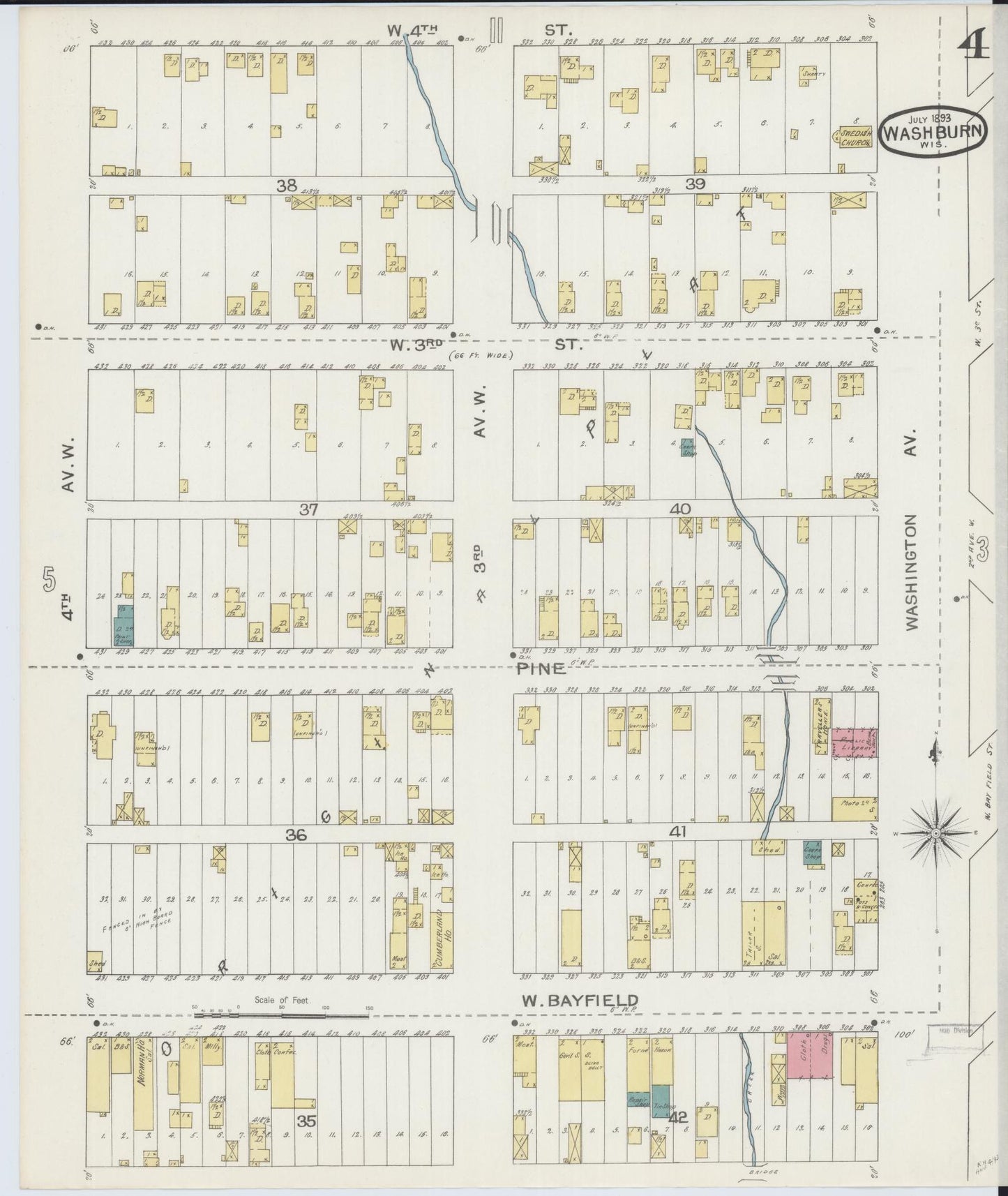 Sanborn Fire Insurance Map from Washburn, Bayfield County, Wisconsin (1893), Sheet #0004 - Complete Map Set gallery image, historic Sanborn map, vintage wall art, Wisconsin Wisconsin