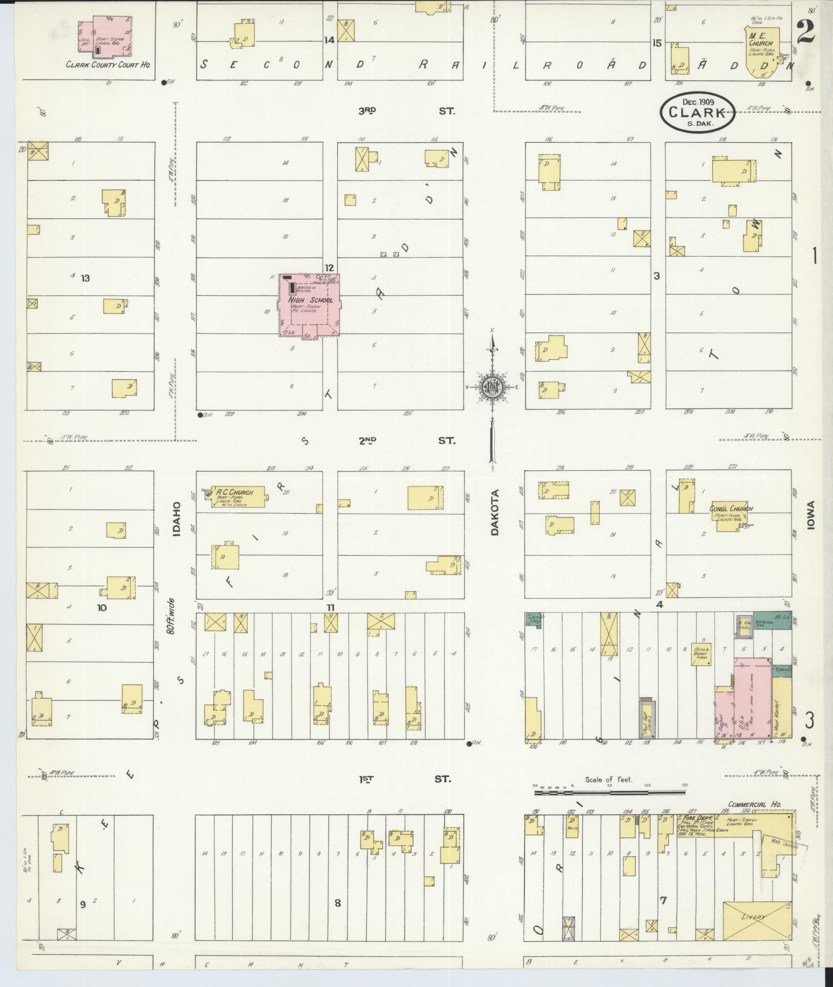 Sanborn Fire Insurance Map from Clark, Clark County, South Dakota (1909), Sheet #0002 - Complete Map Set gallery image, historic Sanborn map, vintage wall art, South Dakota South Dakota