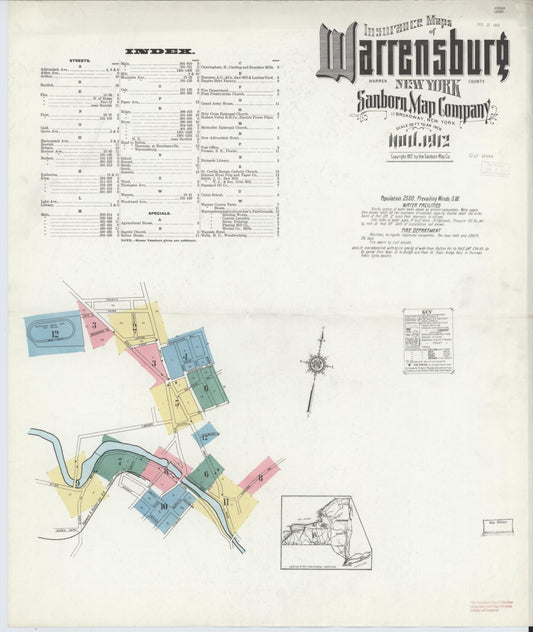Sanborn Fire Insurance Map from Warrensburg, Warren County, New York (1912), Sheet #0001 - Complete Map Set gallery image, historic Sanborn map, vintage wall art, New York New York