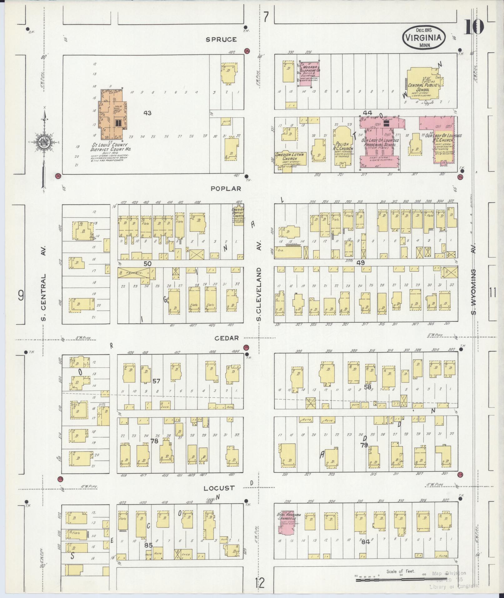 Sanborn Fire Insurance Map from Virginia, Saint Louis County, Minnesota (1915), Sheet #0010 - Complete Map Set gallery image, historic Sanborn map, vintage wall art, Minnesota Minnesota