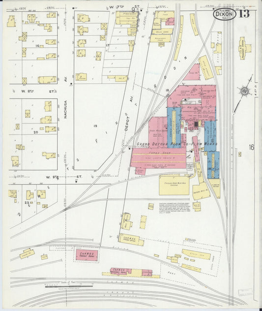 Sanborn Fire Insurance Map from Dixon, Lee County, Illinois (1918), Sheet #0013 - Historic Sanborn Fire Insurance Map Print, vintage old map wall art, antique decor, genealogy gift, Illinois Illinois map