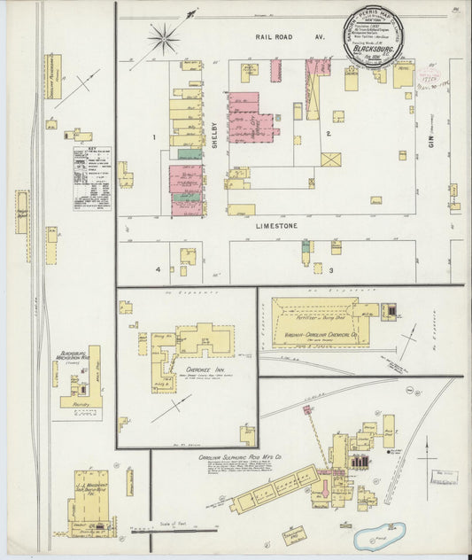 Sanborn Fire Insurance Map from Blacksburg, Cherokee County, South Carolina (1896), Sheet #0001 - Historic Sanborn Fire Insurance Map Print, vintage old map wall art, antique decor, genealogy gift, South Carolina South Carolina map
