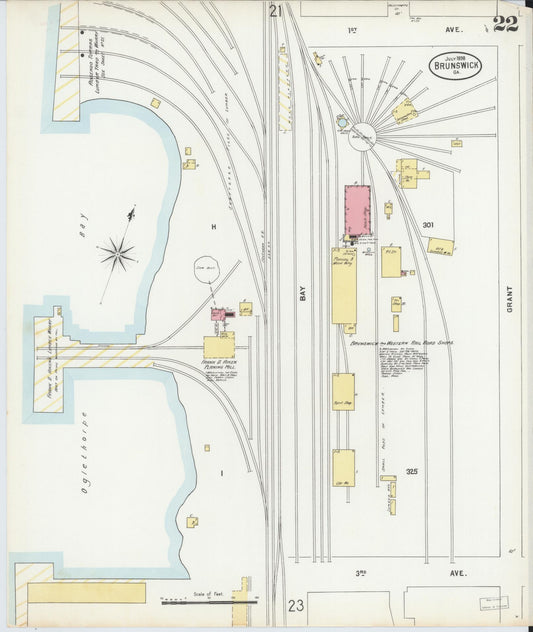Sanborn Fire Insurance Map from Brunswick, Glynn County, Georgia (1898), Sheet #0022 - Historic Sanborn Fire Insurance Map Print, vintage old map wall art, antique decor, genealogy gift, Georgia Georgia map