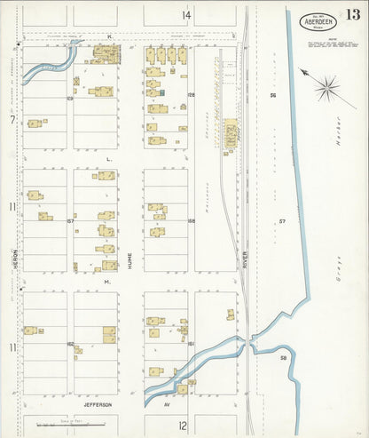 Sanborn Fire Insurance Map from Aberdeen, Grays Harbor County, Washington (1901), Sheet #0013 - Complete Map Set gallery image, historic Sanborn map, vintage wall art, Washington Washington