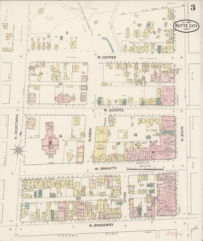 Sanborn Fire Insurance Map from Butte, Silver Bow County, Montana (1888), Sheet #0003 - Complete Map Set gallery image, historic Sanborn map, vintage wall art, Montana Montana