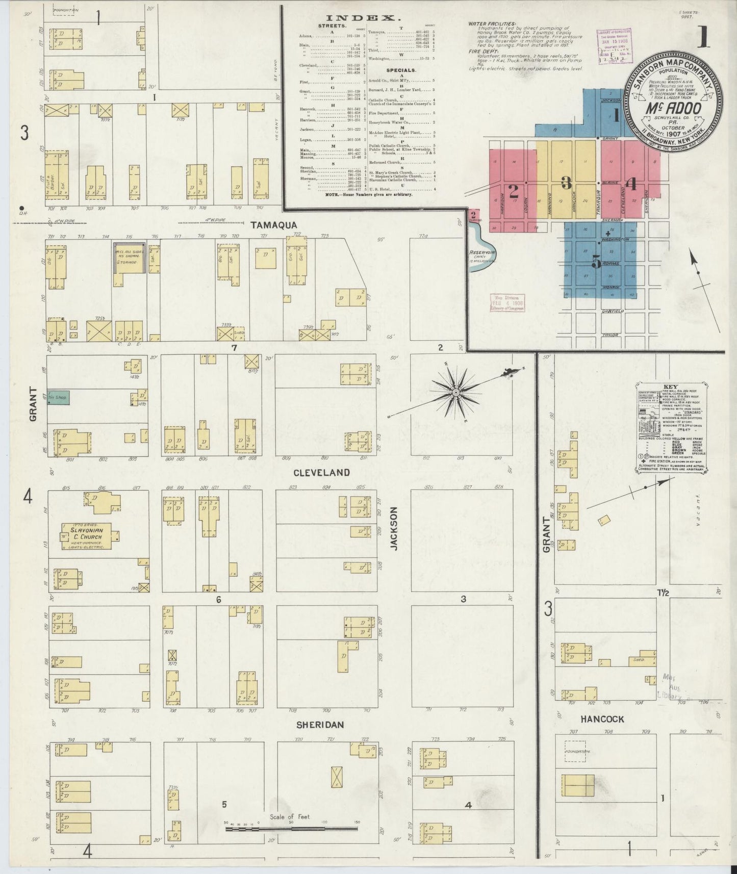 Sanborn Fire Insurance Map from McAdoo, Schuylkill County, Pennsylvania (1907), Sheet #0001 - Complete Map Set gallery image, historic Sanborn map, vintage wall art, Pennsylvania Pennsylvania