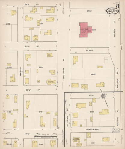 Sanborn Fire Insurance Map from Covington, Saint Tammany Parish, Louisiana (1921), Sheet #0008 - Complete Map Set gallery image, historic Sanborn map, vintage wall art, Louisiana Louisiana