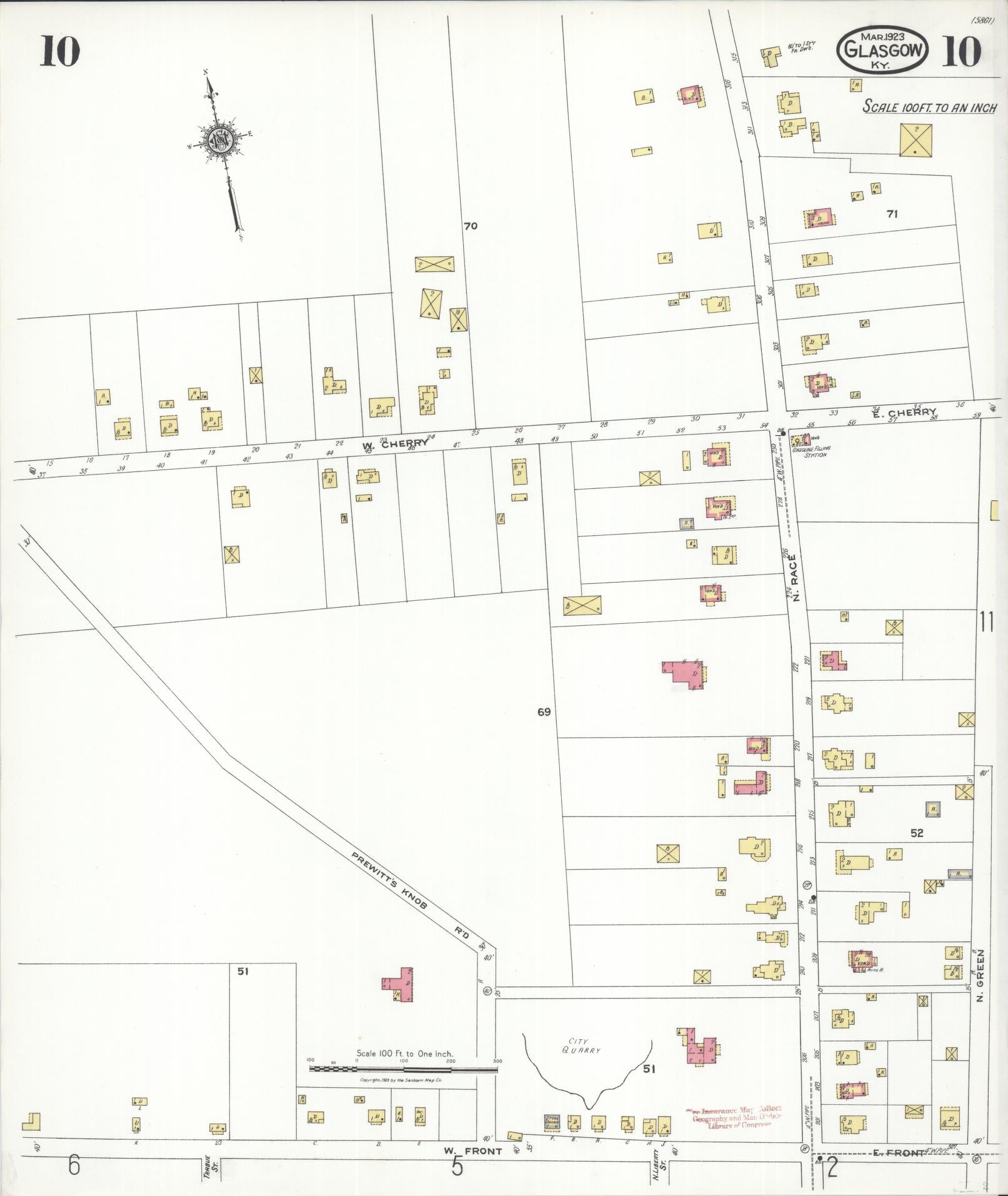 Sanborn Fire Insurance Map from Glasgow, Barren County, Kentucky (1923), Sheet #0010 - Historic Sanborn Fire Insurance Map Print, vintage old map wall art, antique decor, genealogy gift, Kentucky Kentucky map