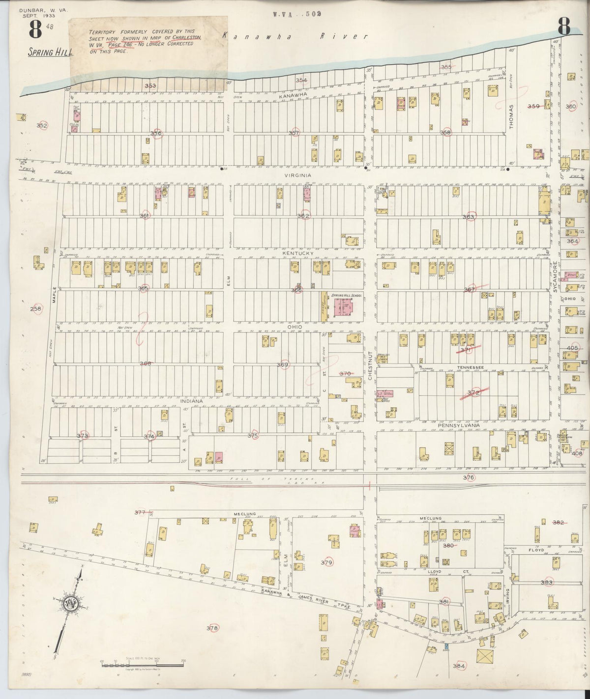Sanborn Fire Insurance Map from Dunbar, Kanawha County, West Virginia (1950), Sheet #0008 - Complete Map Set gallery image, historic Sanborn map, vintage wall art, West Virginia West Virginia