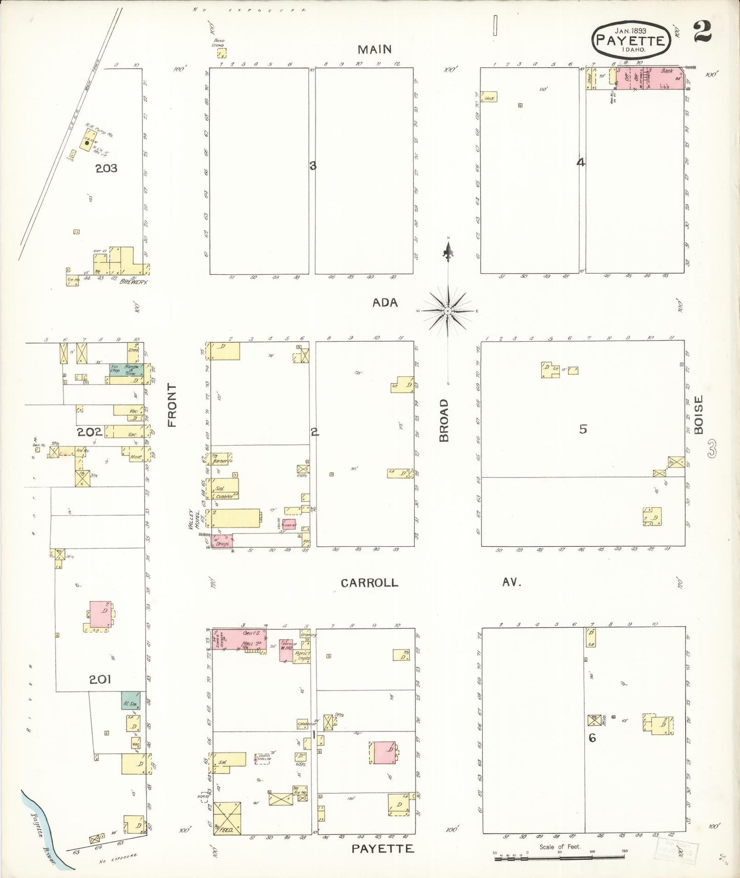 Sanborn Fire Insurance Map from Payette, Payette County, Idaho (1893), Sheet #0002 - Complete Map Set gallery image, historic Sanborn map, vintage wall art, Idaho Idaho