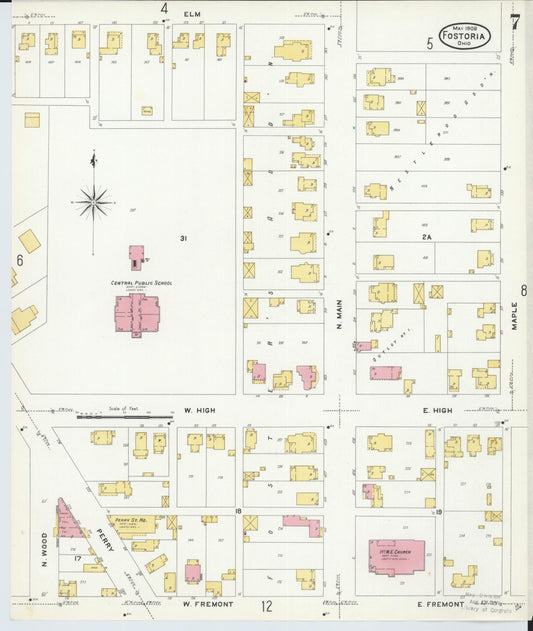 Sanborn Fire Insurance Map from Fostoria, Seneca, Hancock, And Wood Counties, Ohio (1908), Sheet #0007 - Historic Sanborn Fire Insurance Map Print, vintage old map wall art, antique decor, genealogy gift, Ohio Ohio map