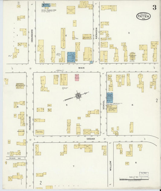 Sanborn Fire Insurance Map from Patten, Penobscot County, Maine (1917), Sheet #0003 - Historic Sanborn Fire Insurance Map Print, vintage old map wall art, antique decor, genealogy gift, Maine Maine map