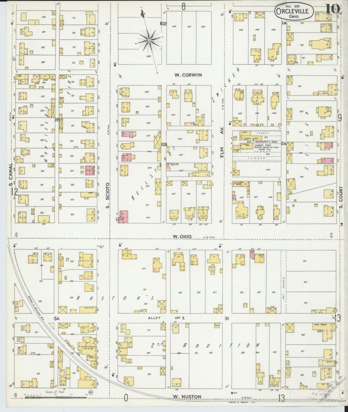 Sanborn Fire Insurance Map from Circleville, Pickaway County, Ohio (1899), Sheet #0010 - Historic Sanborn Fire Insurance Map Print, vintage old map wall art, antique decor, genealogy gift, Ohio Ohio map