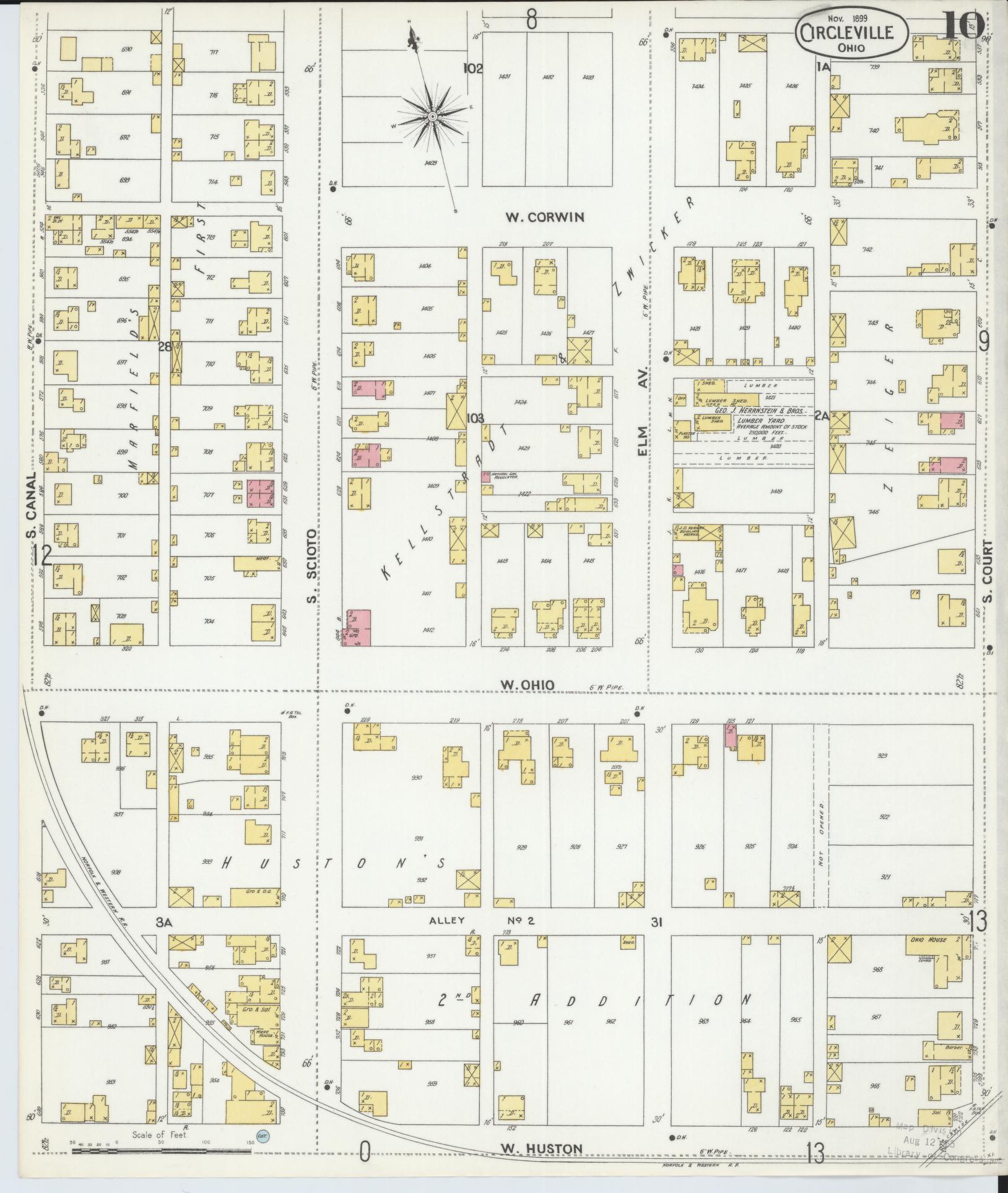 Sanborn Fire Insurance Map from Circleville, Pickaway County, Ohio (1899), Sheet #0010 - Historic Sanborn Fire Insurance Map Print, vintage old map wall art, antique decor, genealogy gift, Ohio Ohio map