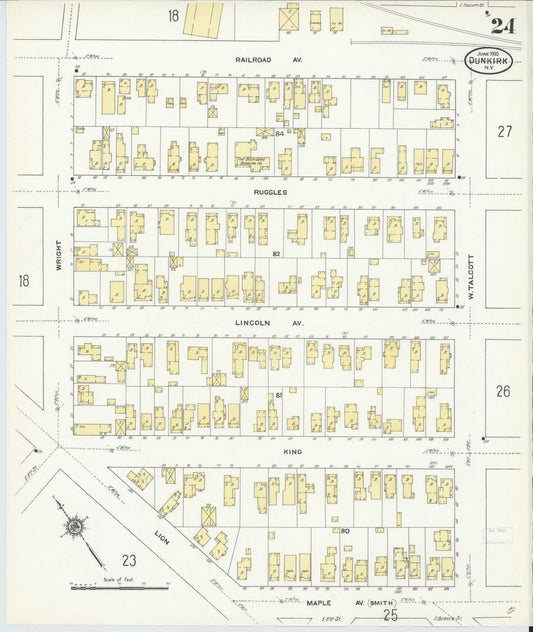 Sanborn Fire Insurance Map from Dunkirk, Chautauqua County, New York (1910), Sheet #0024 - Historic Sanborn Fire Insurance Map Print, vintage old map wall art, antique decor, genealogy gift, New York New York map