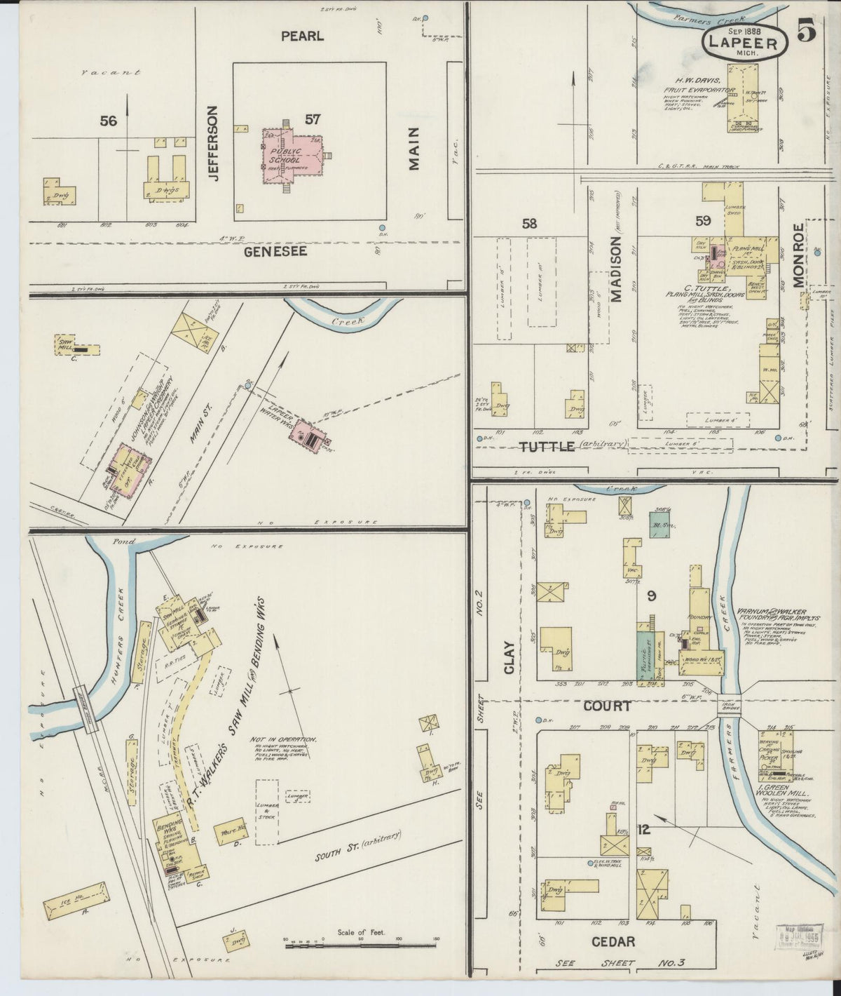 Sanborn Fire Insurance Map from Lapeer, Lapeer County, Michigan (1888), Sheet #0005 - Historic Sanborn Fire Insurance Map Print, vintage old map wall art, antique decor, genealogy gift, Michigan Michigan map