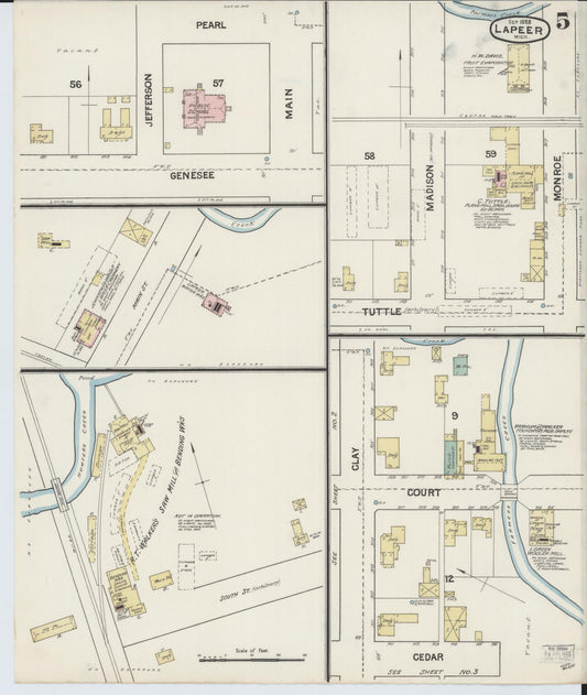 Sanborn Fire Insurance Map from Lapeer, Lapeer County, Michigan (1888), Sheet #0005 - Historic Sanborn Fire Insurance Map Print, vintage old map wall art, antique decor, genealogy gift, Michigan Michigan map