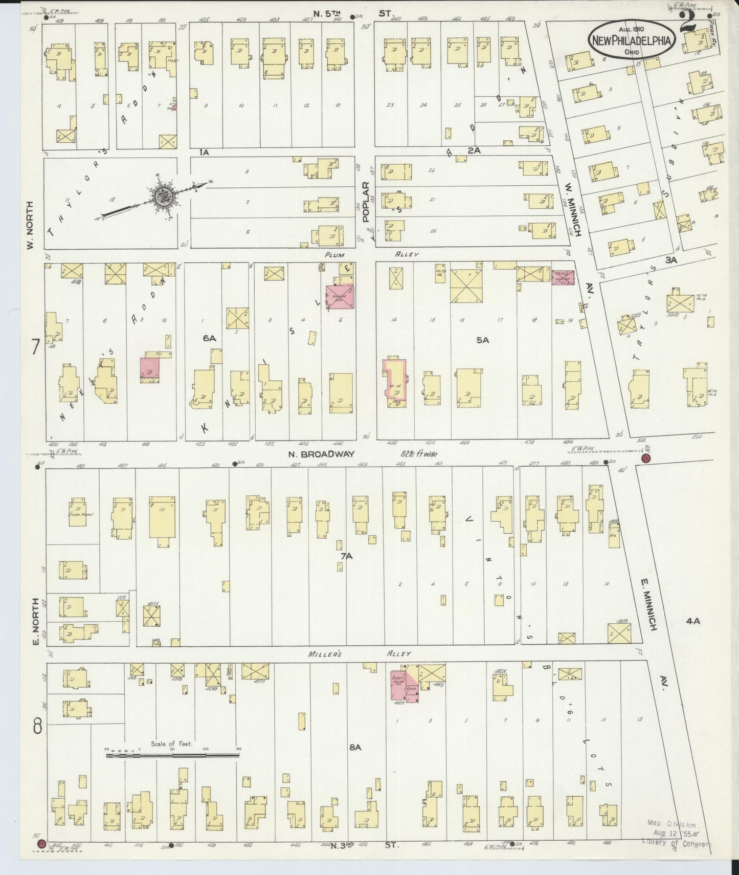 Sanborn Fire Insurance Map from New Philadelphia, Tuscarawas County, Ohio (1910), Sheet #0002 - Historic Sanborn Fire Insurance Map Print, vintage old map wall art, antique decor, genealogy gift, Ohio Ohio map
