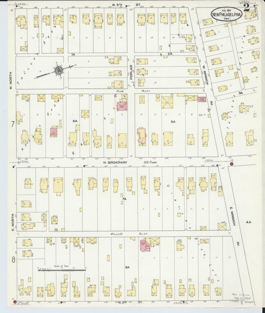 Sanborn Fire Insurance Map from New Philadelphia, Tuscarawas County, Ohio (1910), Sheet #0002 - Historic Sanborn Fire Insurance Map Print, vintage old map wall art, antique decor, genealogy gift, Ohio Ohio map