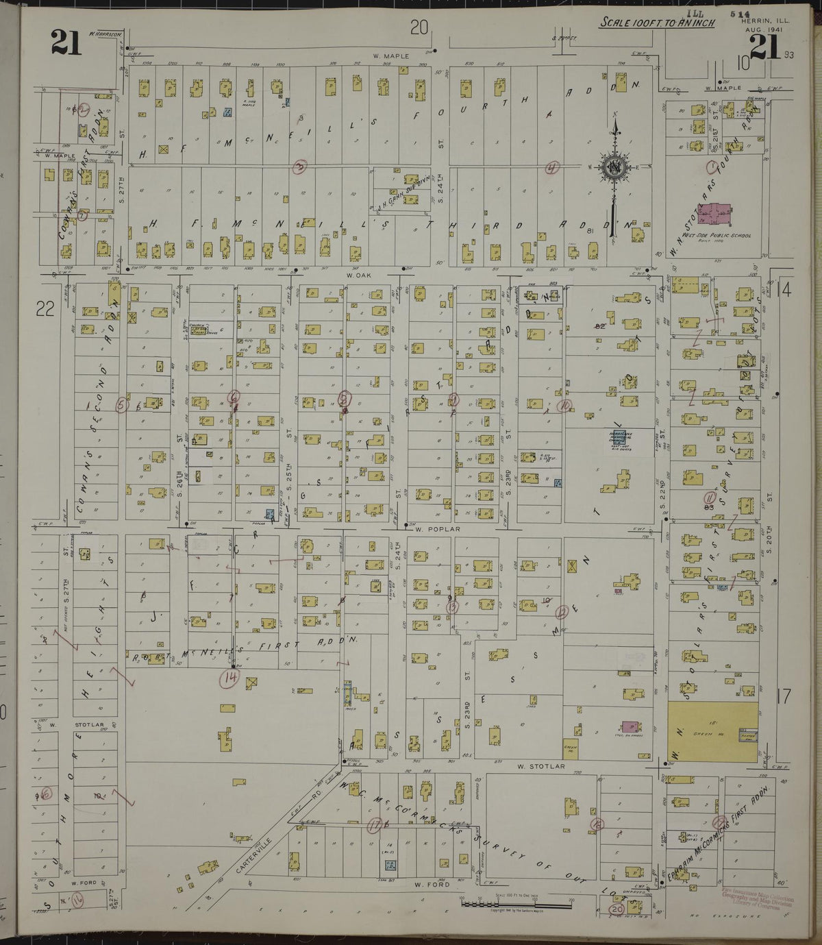Sanborn Fire Insurance Map from Herrin, Williamson County, Illinois (1947), Sheet #0021 - Historic Sanborn Fire Insurance Map Print, vintage old map wall art, antique decor, genealogy gift, Illinois Illinois map
