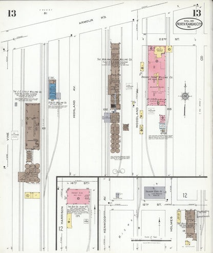 Sanborn Fire Insurance Map from North Kansas City, Clay County, Missouri (1926), Sheet #0013 - Complete Map Set gallery image, historic Sanborn map, vintage wall art, Kansas Kansas