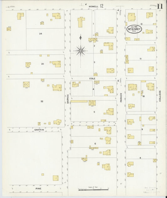 Sanborn Fire Insurance Map from McKinney, Collin County, Texas (1908), Sheet #0011 - Historic Sanborn Fire Insurance Map Print, vintage old map wall art, antique decor, genealogy gift, Texas Texas map