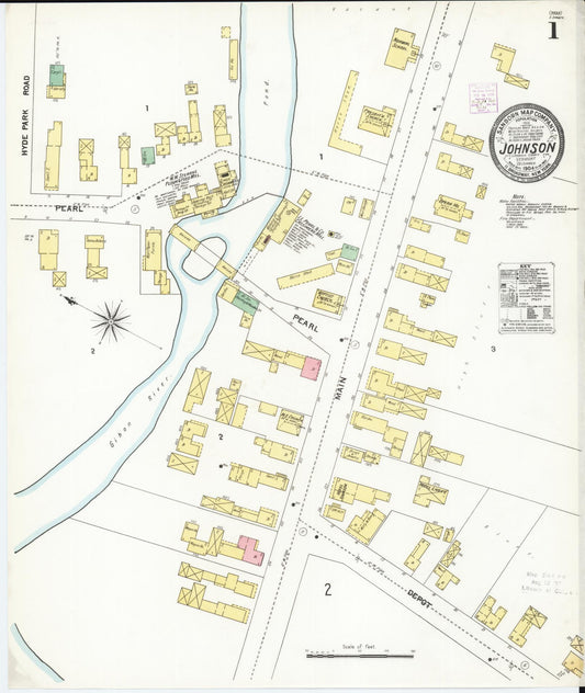 Sanborn Fire Insurance Map from Johnson, Lamoille County, Vermont (1904), Sheet #0001 - Historic Sanborn Fire Insurance Map Print, vintage old map wall art, antique decor, genealogy gift, Vermont Vermont map