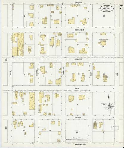 Sanborn Fire Insurance Map from Clarksville, Red River County, Texas (1906), Sheet #0007 - Complete Map Set gallery image, historic Sanborn map, vintage wall art, Texas Texas