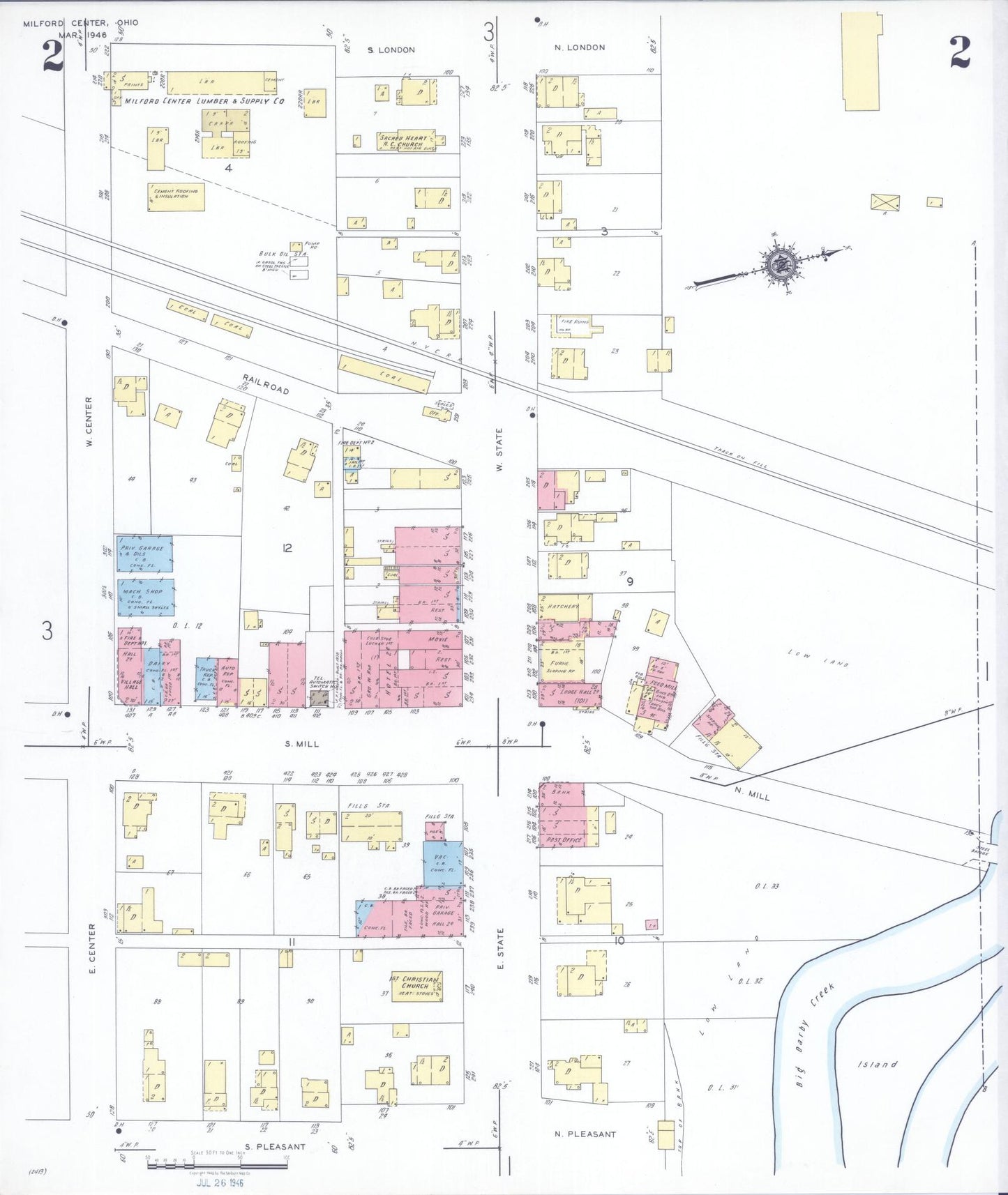 Sanborn Fire Insurance Map from Milford Center, Union County, Ohio (1946), Sheet #0002 - Complete Map Set gallery image, historic Sanborn map, vintage wall art, Ohio Ohio