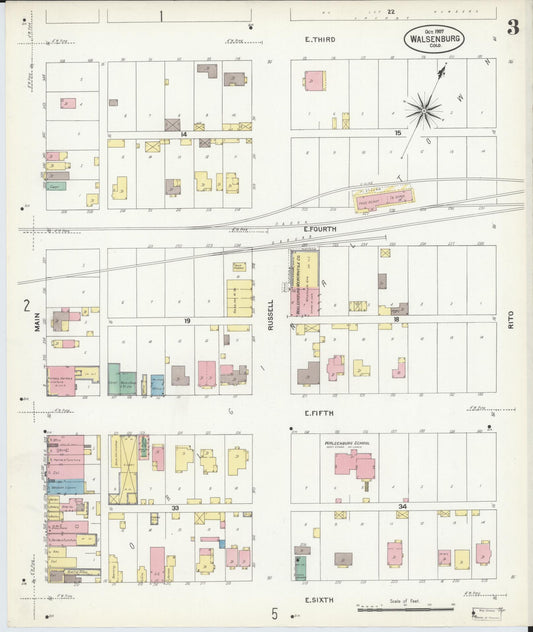 Sanborn Fire Insurance Map from Walsenburg, Huerfano County, Colorado (1907), Sheet #0003 - Historic Sanborn Fire Insurance Map Print, vintage old map wall art, antique decor, genealogy gift, Colorado Colorado map