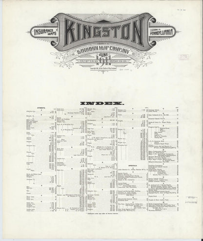 Sanborn Fire Insurance Map from Kingston, Luzerne County, Pennsylvania (1911), Sheet #0001 - Historic Sanborn Fire Insurance Map Print, vintage old map wall art, antique decor, genealogy gift, Pennsylvania Pennsylvania map