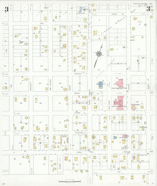 Sanborn Fire Insurance Map from Carrizo Springs, Dimmit County, Texas (1933), Sheet #0003 - Historic Sanborn Fire Insurance Map Print, vintage old map wall art, antique decor, genealogy gift, Texas Texas map