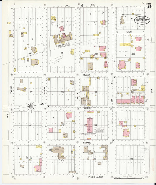 Sanborn Fire Insurance Map from Silver City, Grant County, New Mexico (1902), Sheet #0005 - Historic Sanborn Fire Insurance Map Print, vintage old map wall art, antique decor, genealogy gift, New Mexico New Mexico map