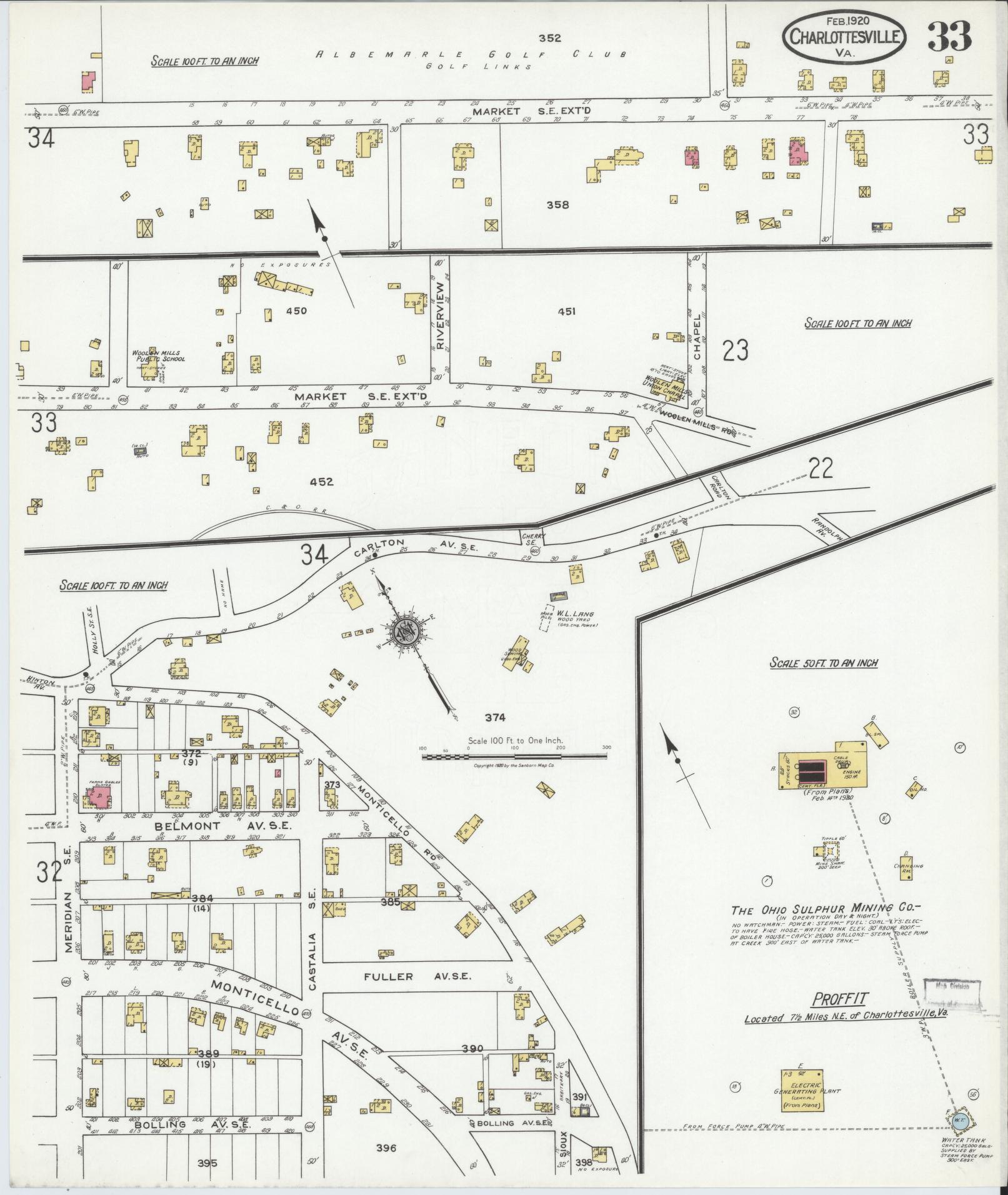Sanborn Fire Insurance Map from Charlottesville, Independent Cities, Virginia (1920), Sheet #0033 - Complete Map Set gallery image, historic Sanborn map, vintage wall art, Virginia Virginia