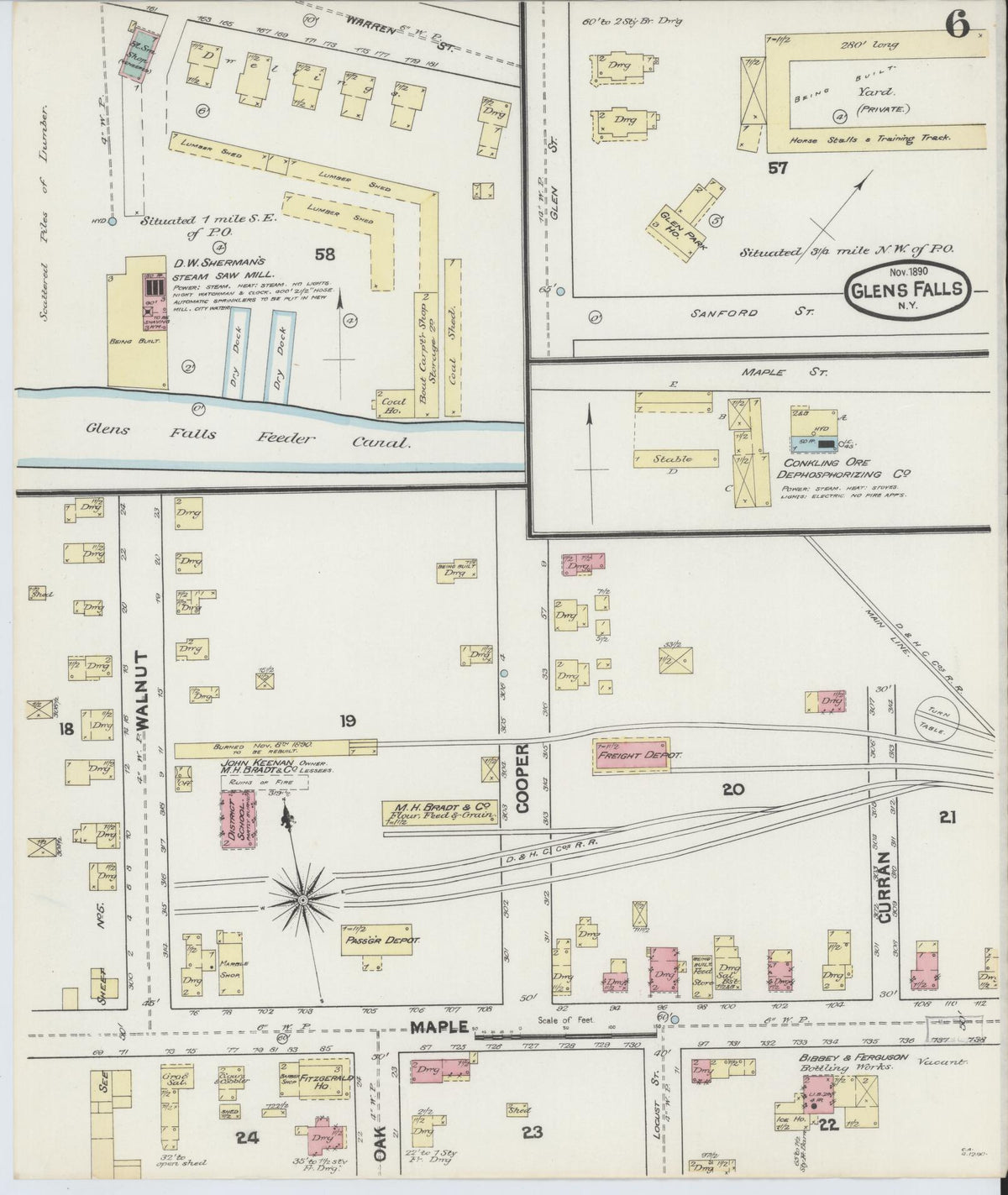 Sanborn Fire Insurance Map from Glens Falls, Warren County, New York (1890), Sheet #0006 - Complete Map Set gallery image, historic Sanborn map, vintage wall art, New York New York