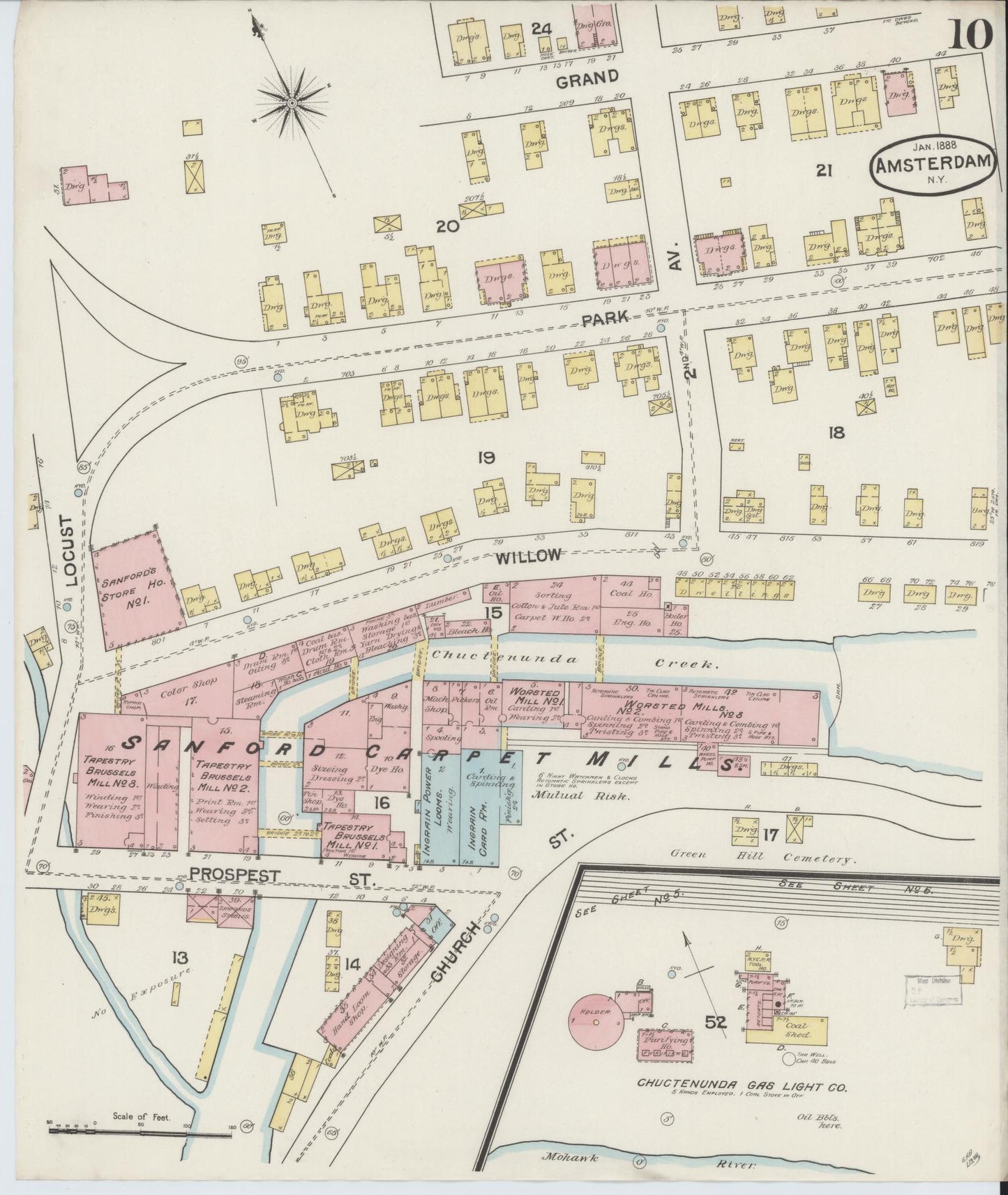 Sanborn Fire Insurance Map from Amsterdam, Montgomery County, New York (1888), Sheet #0010 - Complete Map Set gallery image, historic Sanborn map, vintage wall art, New York New York