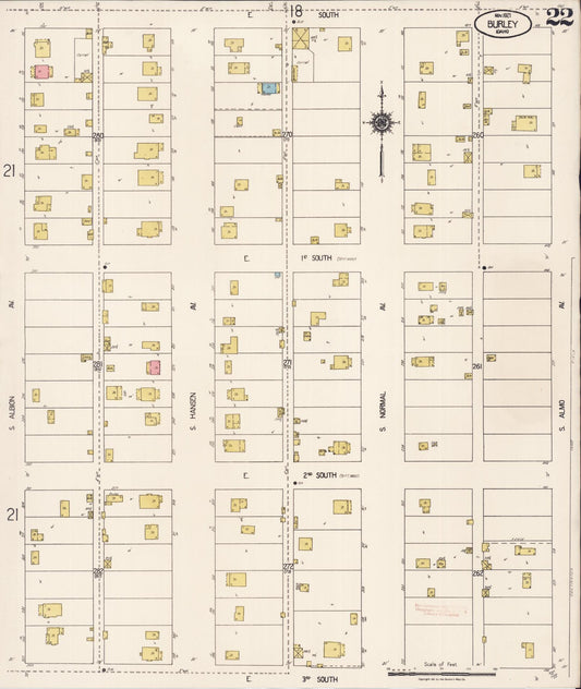 Sanborn Fire Insurance Map from Burley, Cassia County, Idaho (1921), Sheet #0022 - Historic Sanborn Fire Insurance Map Print, vintage old map wall art, antique decor, genealogy gift, Idaho Idaho map